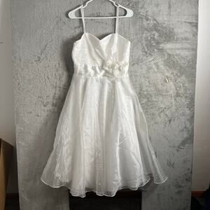 Vintage‎ Eliza J Romantic White Organza Wedding Bridal Dress Floral Waist Detail